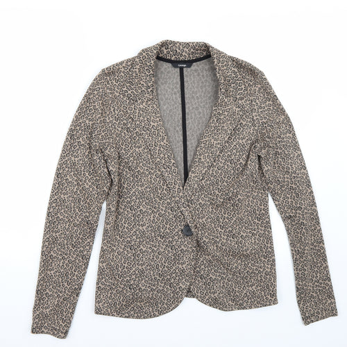 George Womens Brown Animal Print  Jacket Blazer Size 12