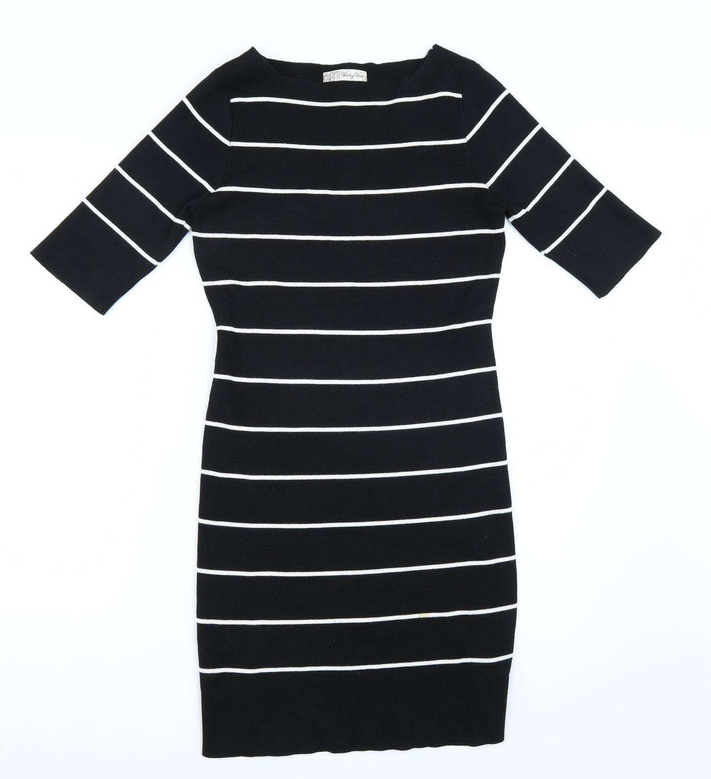 Preworn Womens Black Striped  A-Line  Size M