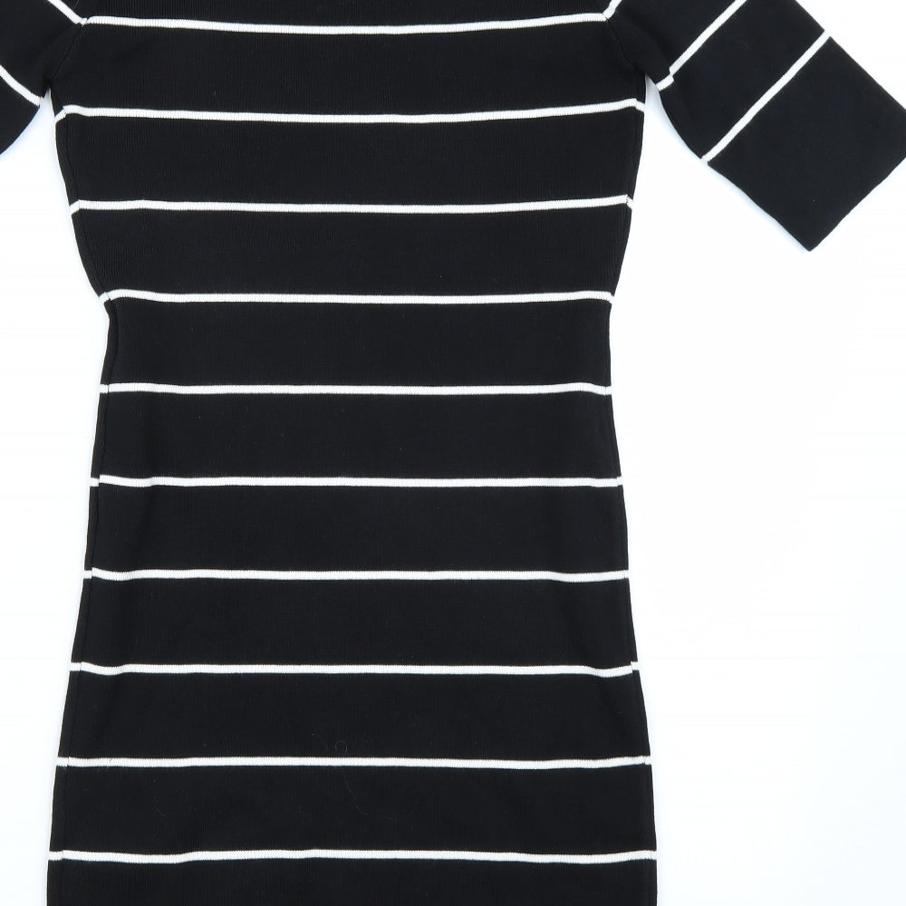Preworn Womens Black Striped  A-Line  Size M