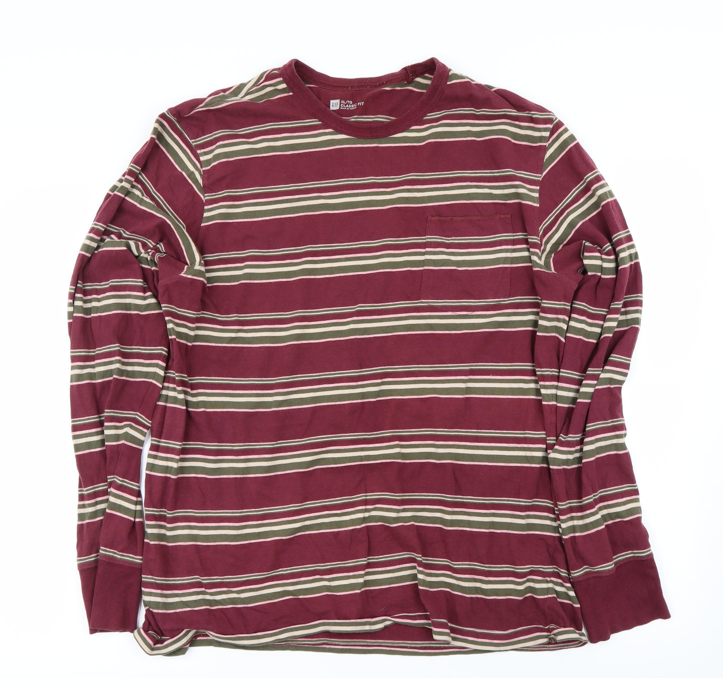 Gap Mens Red Striped   T-Shirt Size XL
