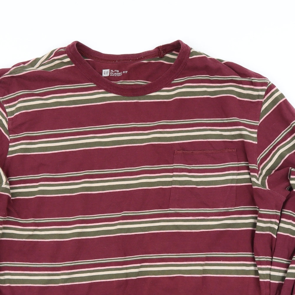 Gap Mens Red Striped   T-Shirt Size XL