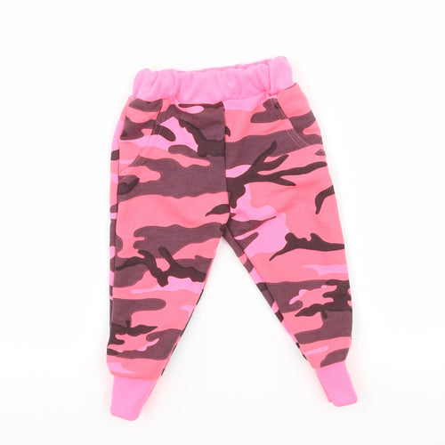 Preworn Girls Pink Camouflage Jersey Jogger Trousers Size 6-9 Months