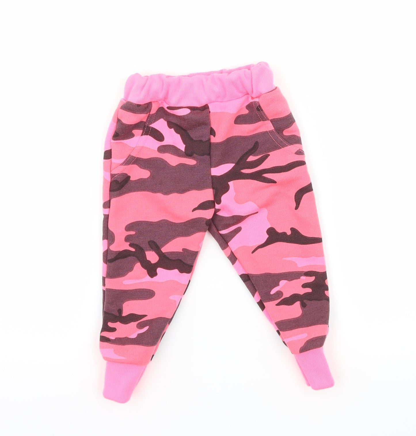 Preworn Girls Pink Camouflage Jersey Jogger Trousers Size 6-9 Months