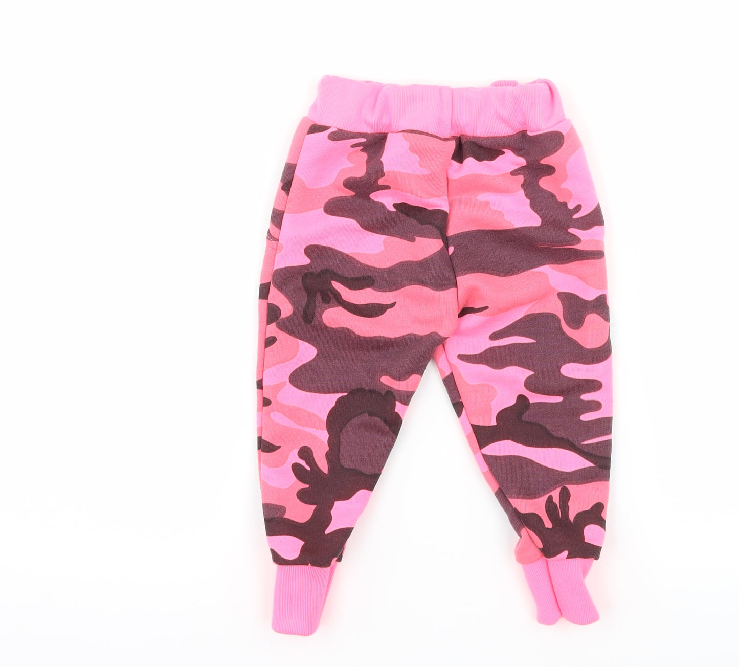 Preworn Girls Pink Camouflage Jersey Jogger Trousers Size 6-9 Months