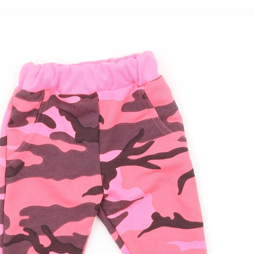Preworn Girls Pink Camouflage Jersey Jogger Trousers Size 6-9 Months