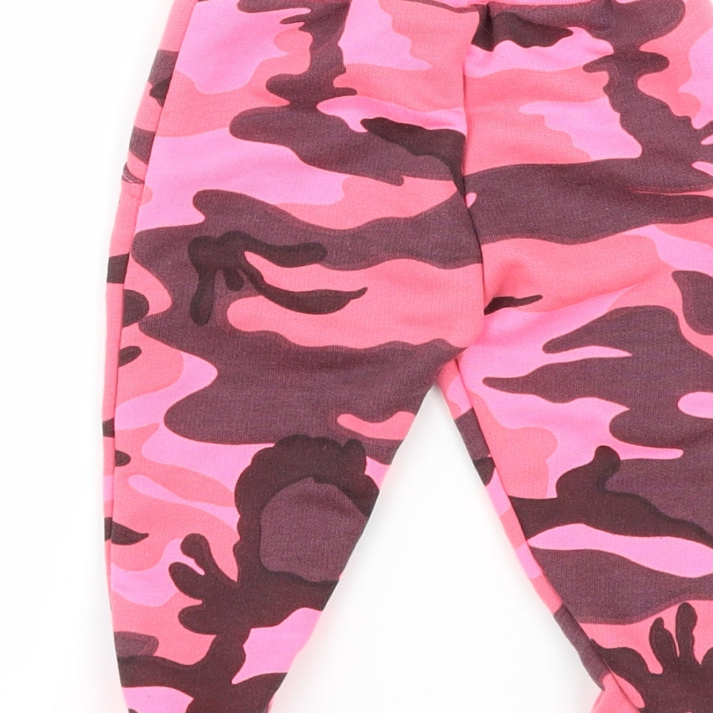 Preworn Girls Pink Camouflage Jersey Jogger Trousers Size 6-9 Months