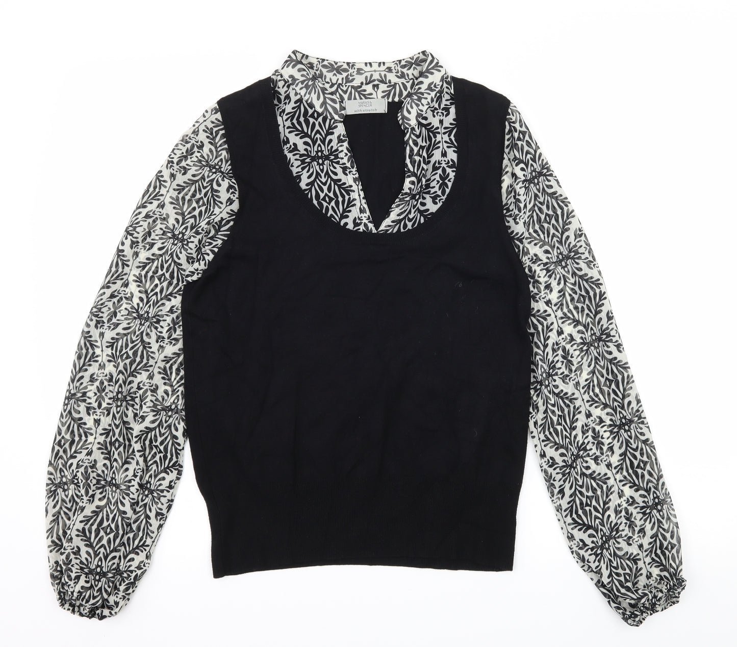 Marks and Spencer Womens Black Geometric Knit Basic Blouse Size 16