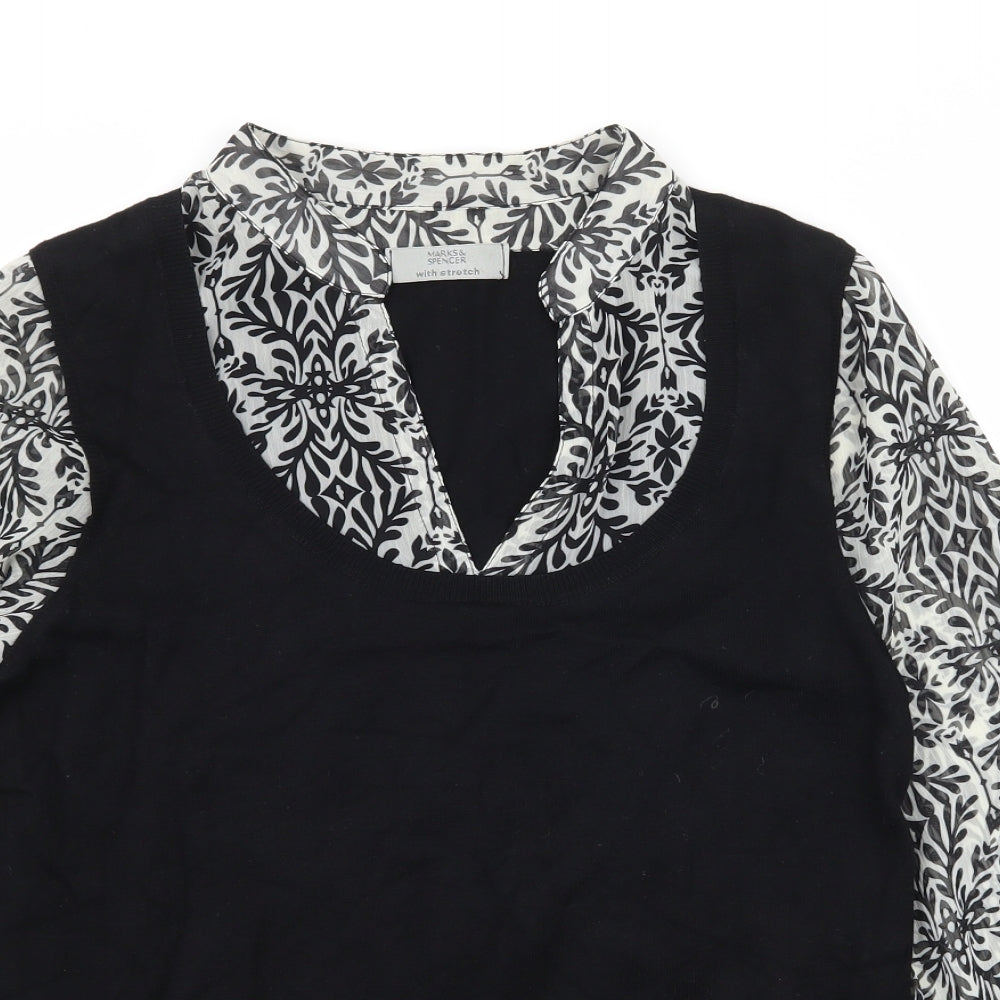 Marks and Spencer Womens Black Geometric Knit Basic Blouse Size 16