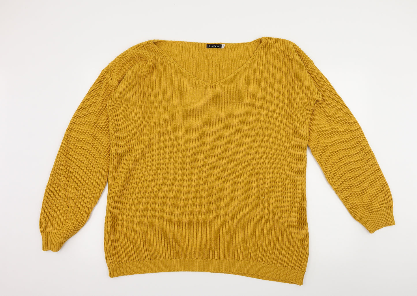 Boohoo Womens Yellow  Knit Pullover Jumper Size 16