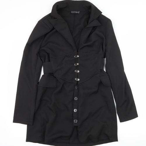 PRETTYLITTLETHING Womens Black  Satin Shirt Dress  Size 10  - Structured