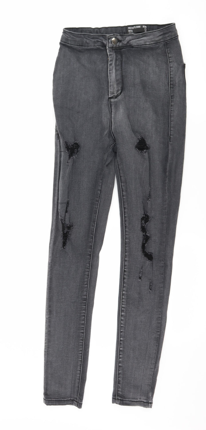 PRETTYLITTLETHING Womens Grey Denim Skinny Jeans Size 8 L27 in