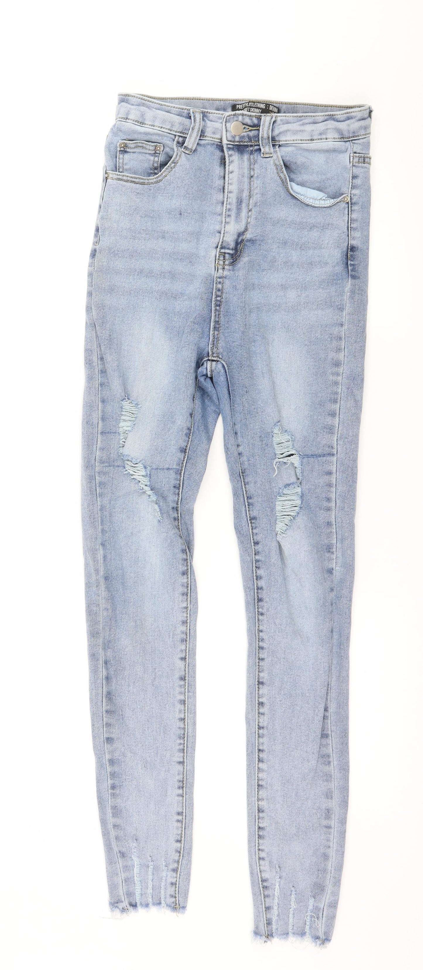 PRETTYLITTLETHING Womens Blue  Denim Skinny Jeans Size 8 L27 in