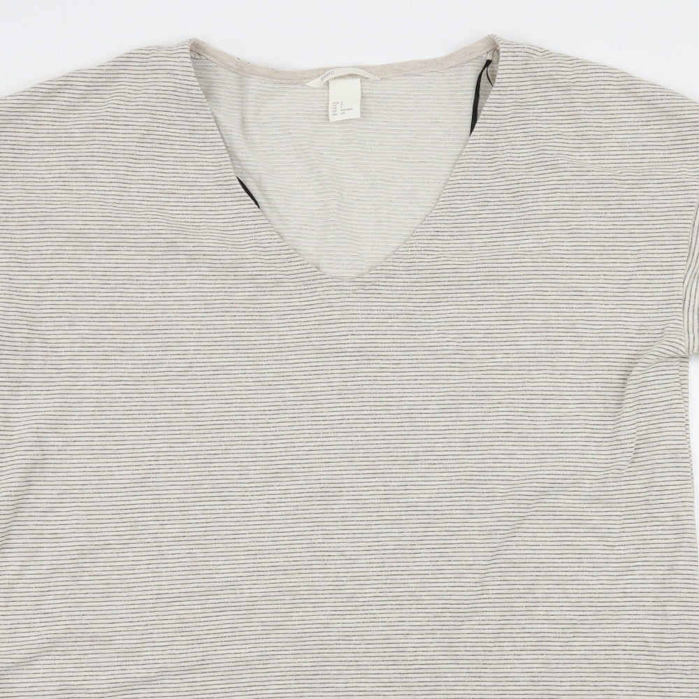 H&M Womens Ivory Striped Jersey Basic T-Shirt Size S