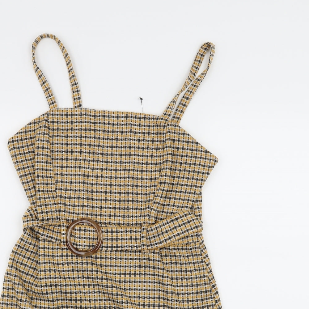 Primark Womens Yellow Check Jersey Bodycon  Size 10