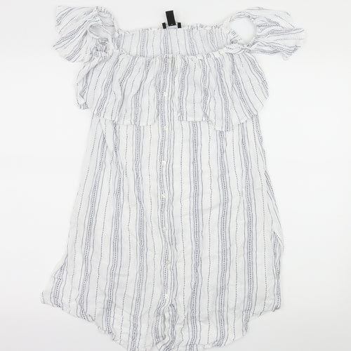 New Look Womens White Striped  Basic Blouse Size M