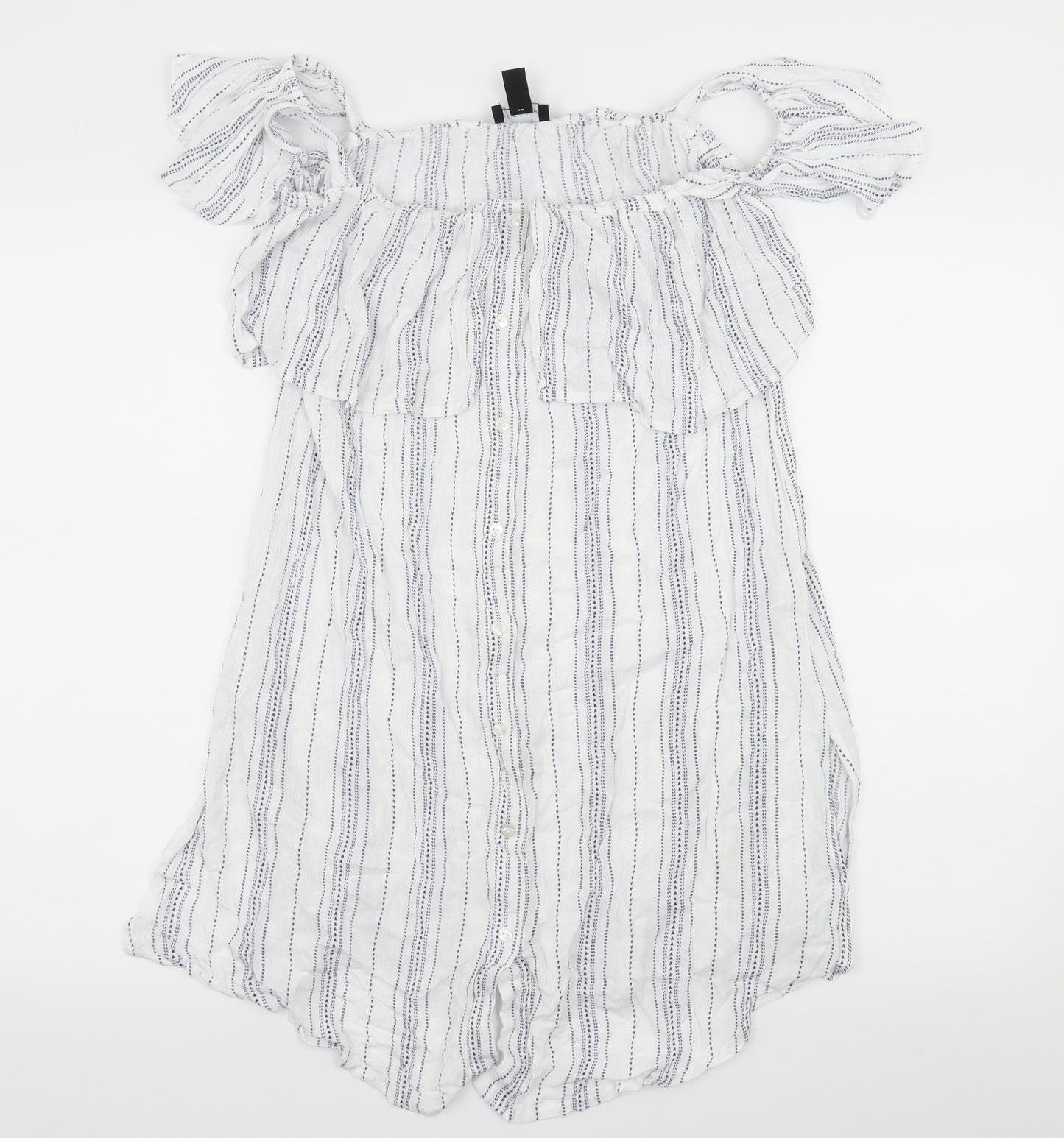 New Look Womens White Striped  Basic Blouse Size M