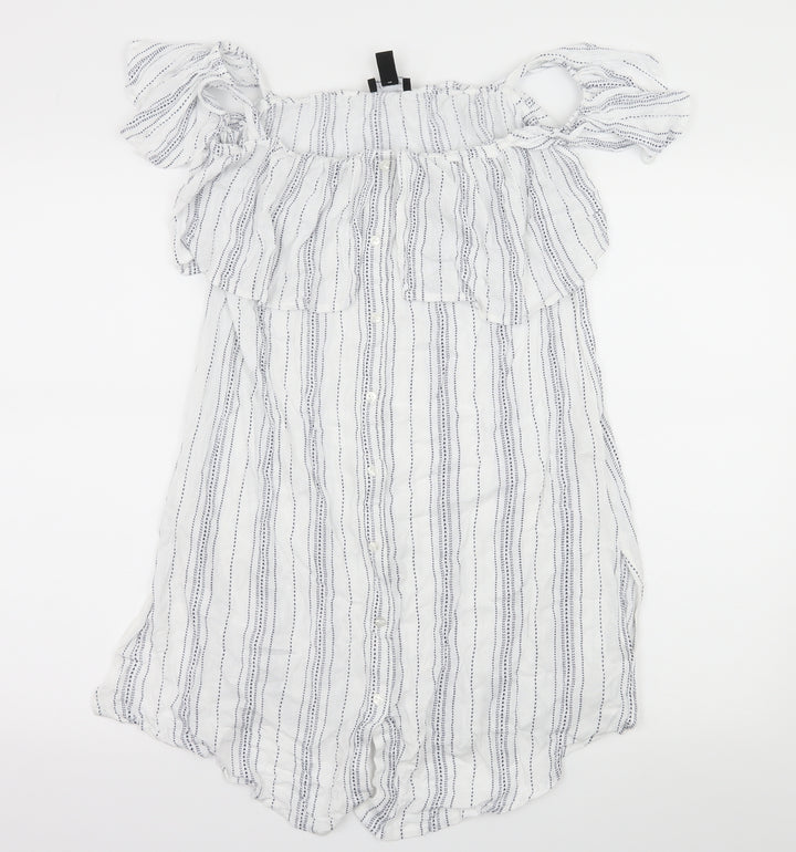 New Look Womens White Striped Basic Blouse Size M