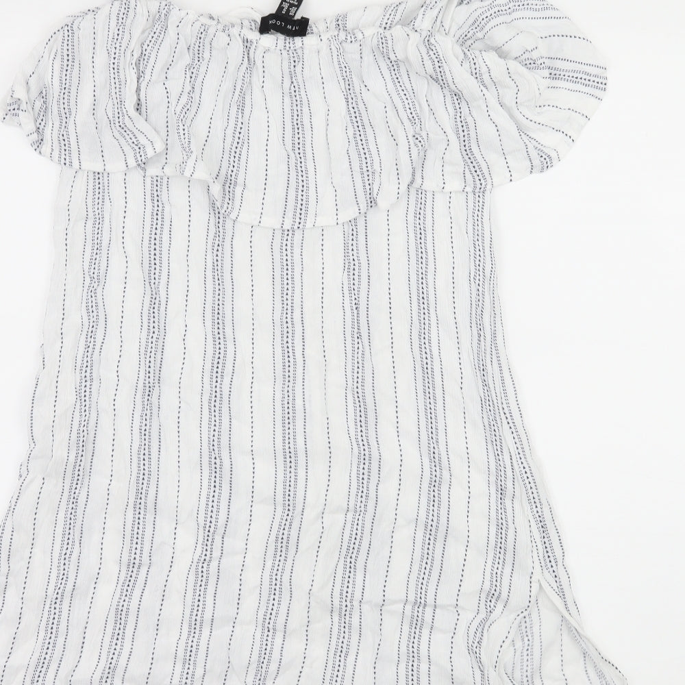 New Look Womens White Striped  Basic Blouse Size M