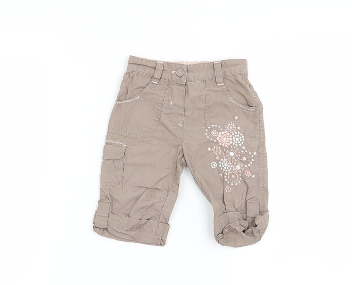 Mothercare Girls Brown Floral Capri Trousers Size 6-9 Months