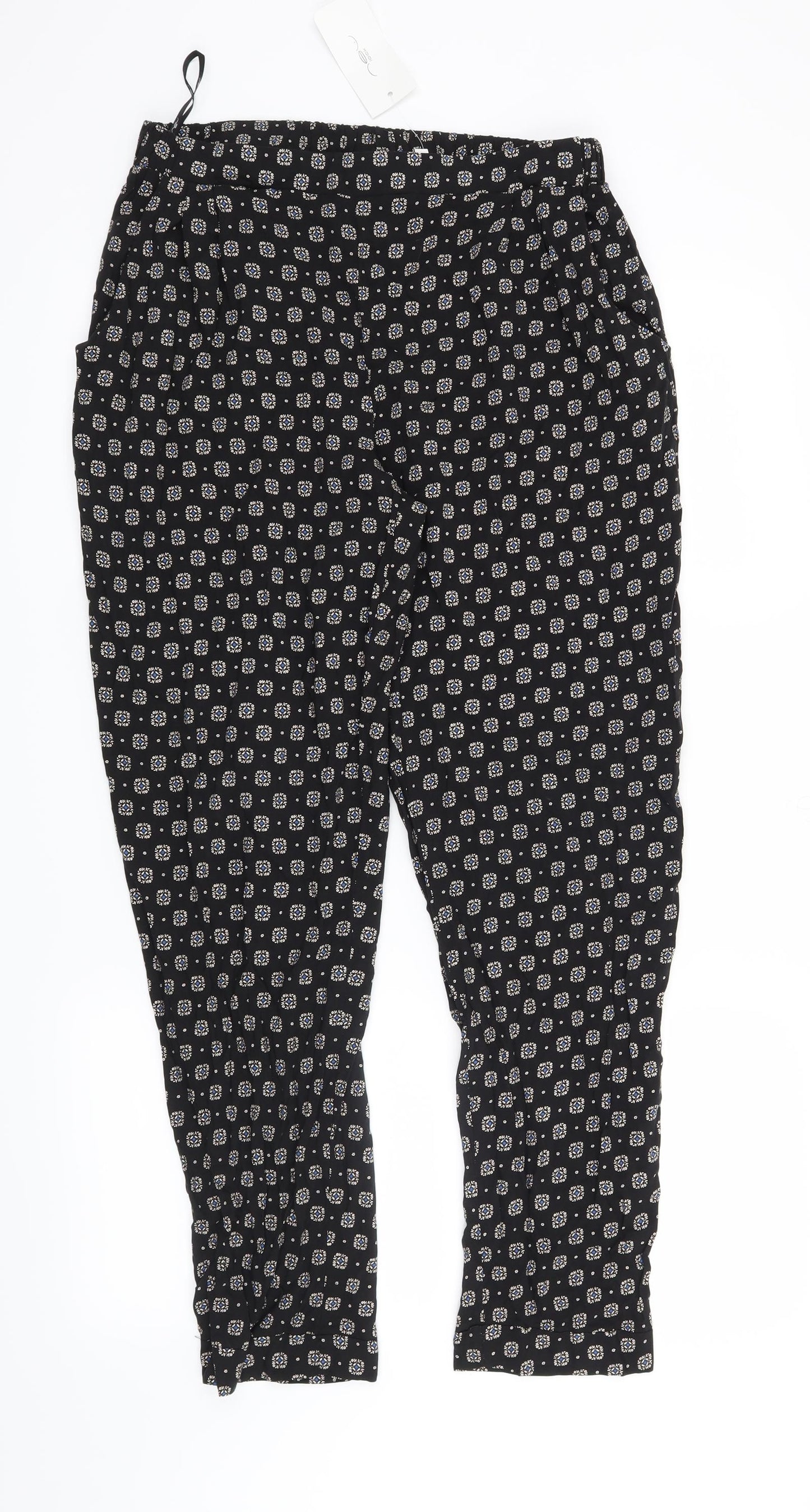 New Look Womens Black Geometric  Trousers  Size 14 L28 in