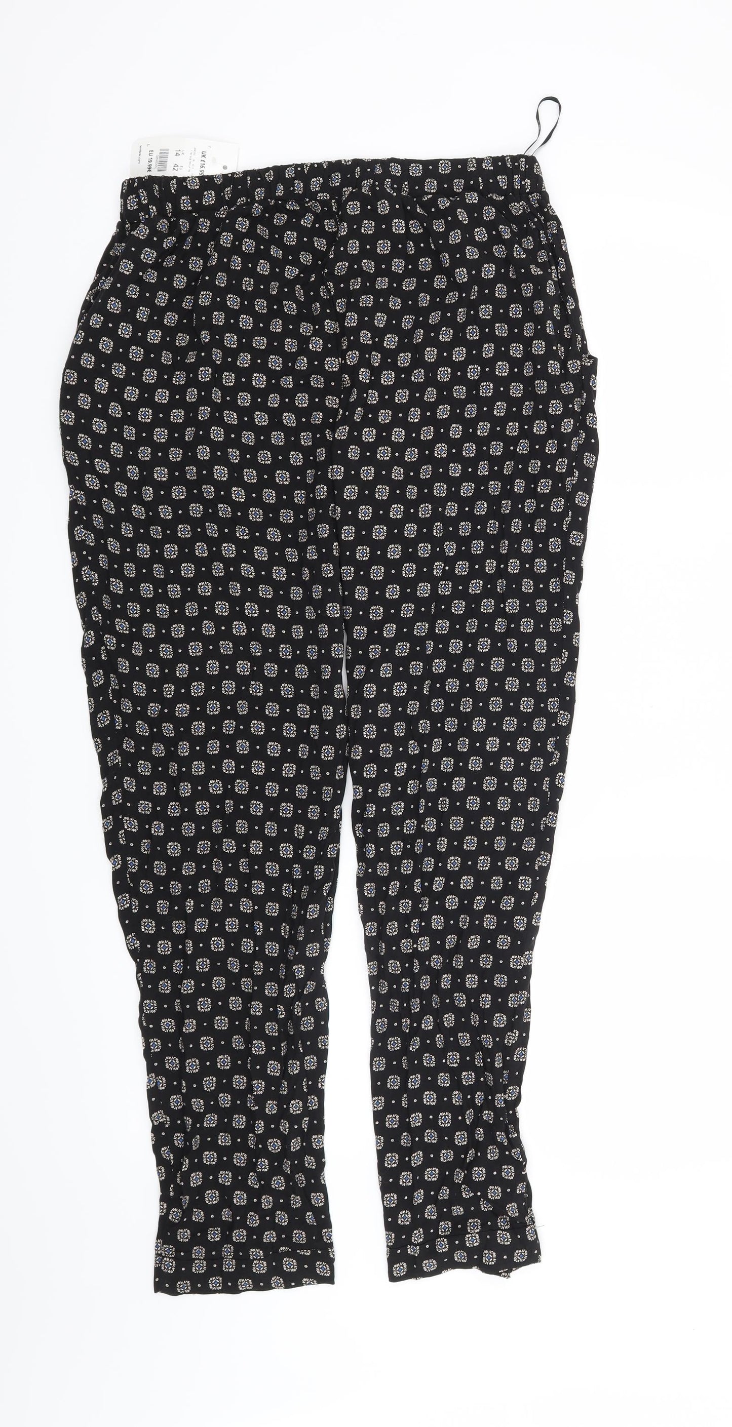 New Look Womens Black Geometric  Trousers  Size 14 L28 in