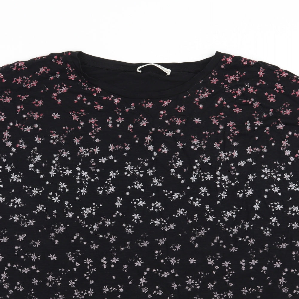 Marks and Spencer Womens Black Floral  Basic T-Shirt Size 20