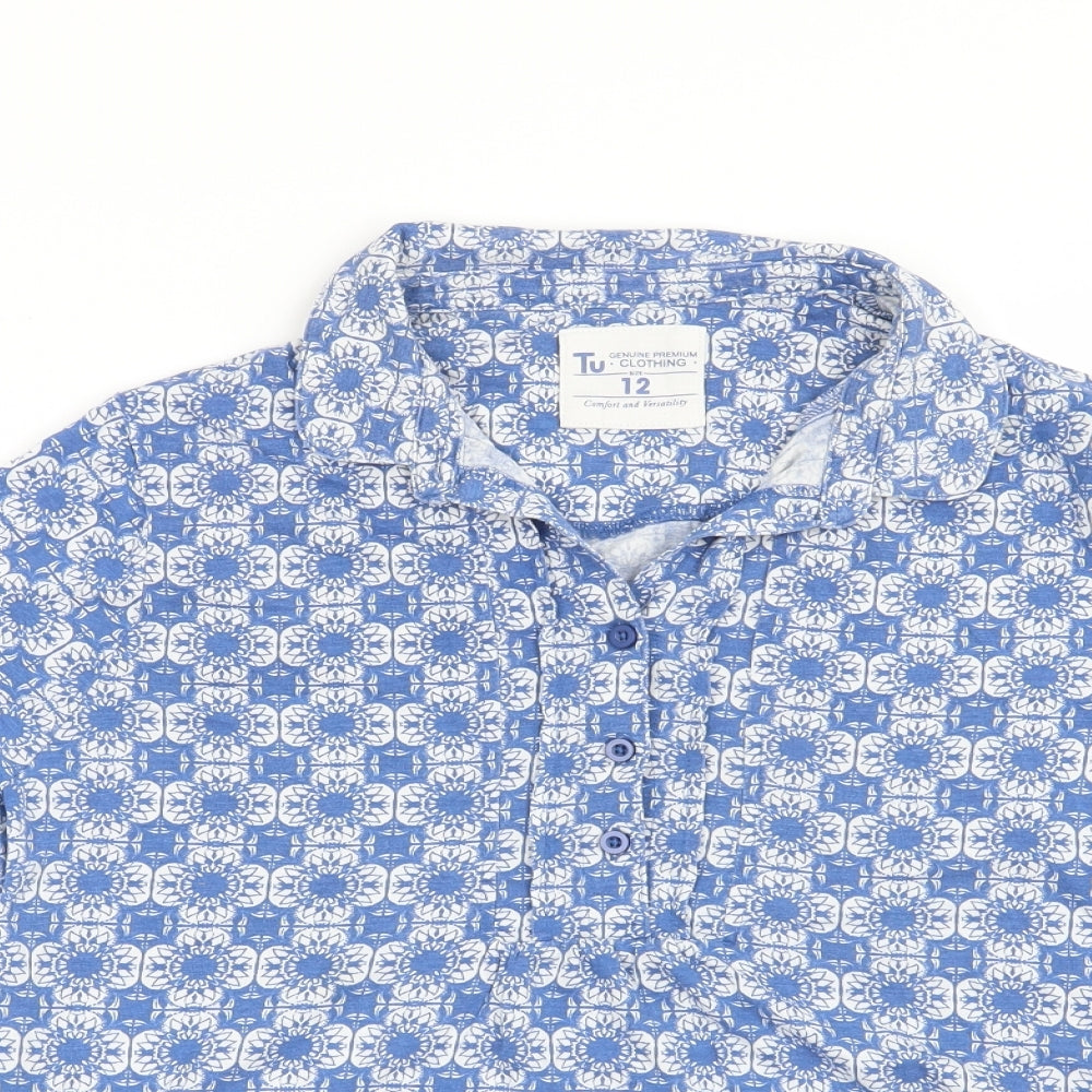 TU Womens Blue Floral  Basic T-Shirt Size 12