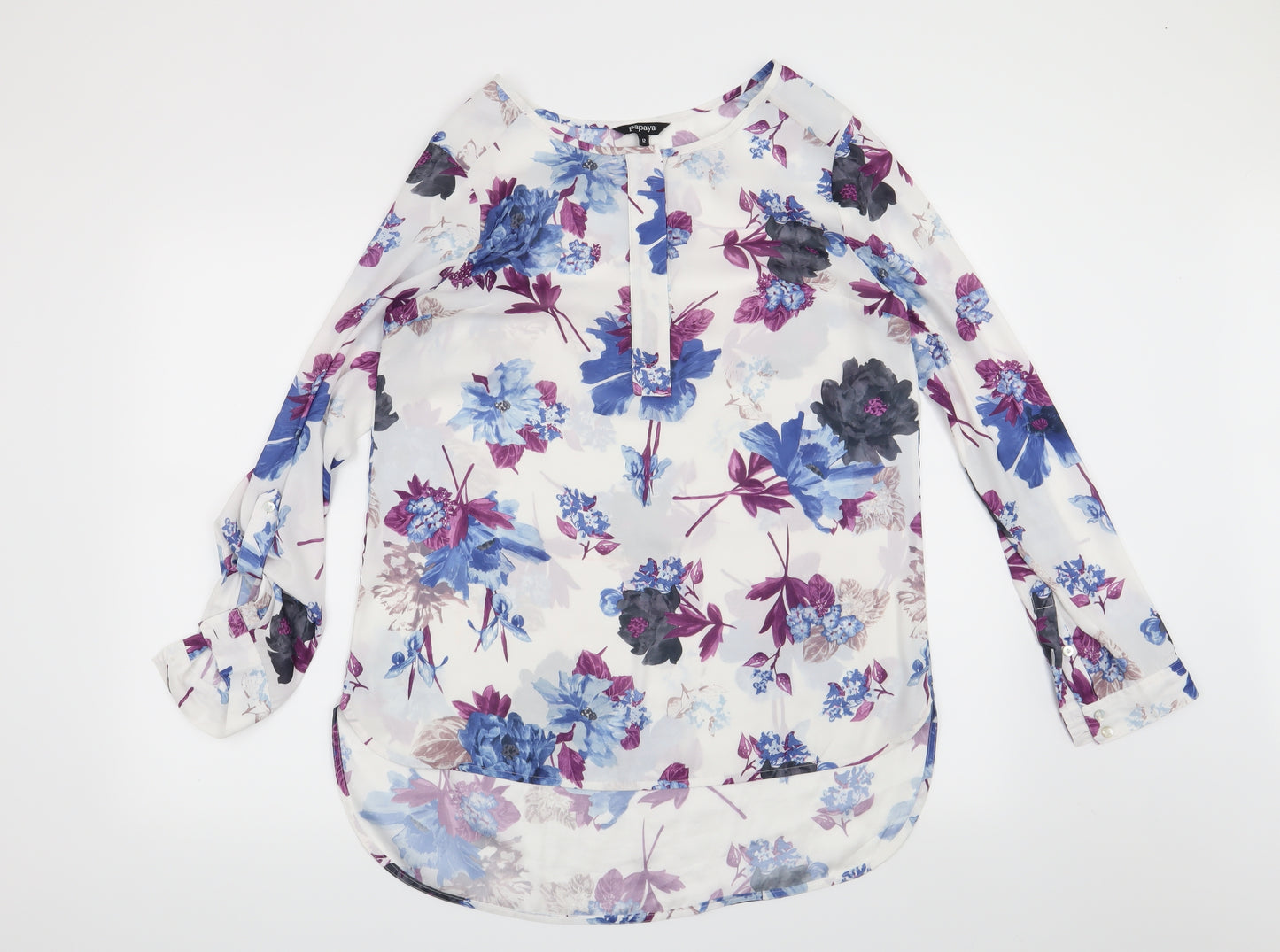 Papaya Womens White Floral  Basic Blouse Size 12