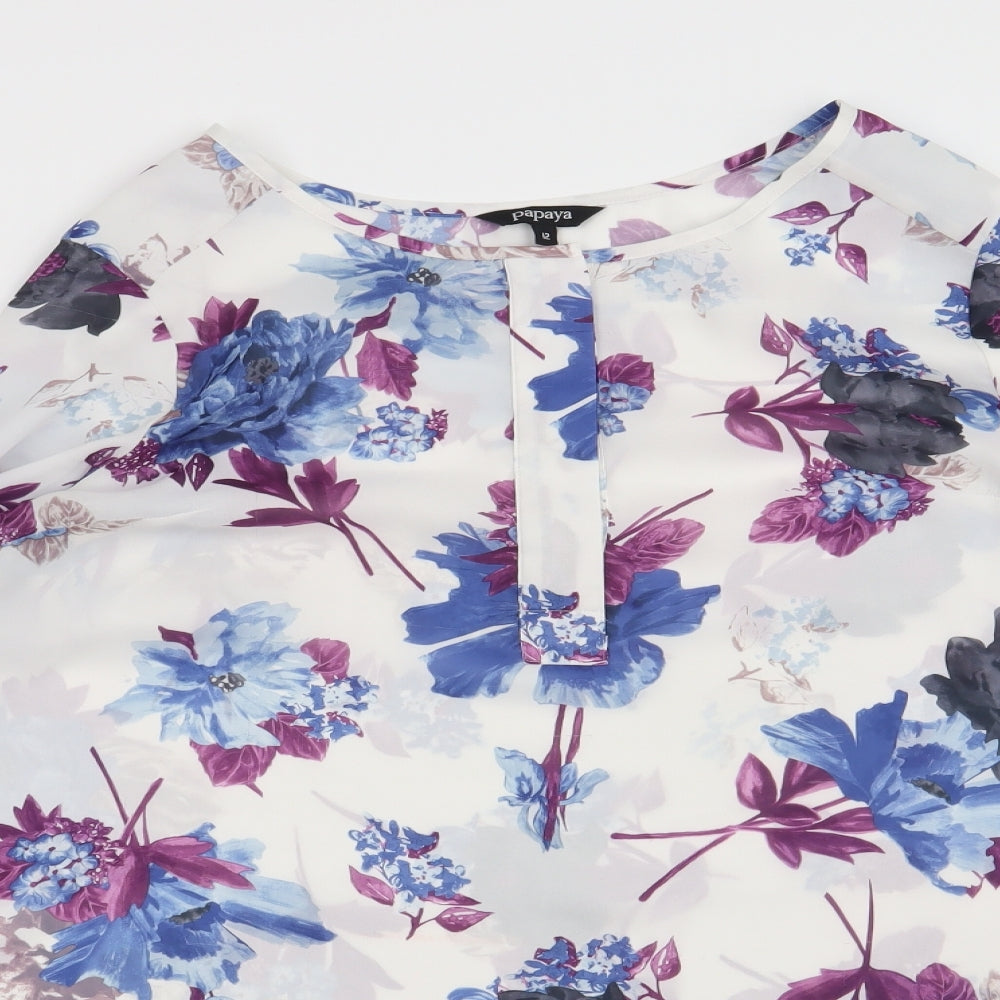 Papaya Womens White Floral  Basic Blouse Size 12