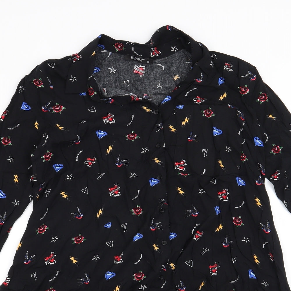 Preworn Womens Black   Basic Button-Up Size L  - Rose