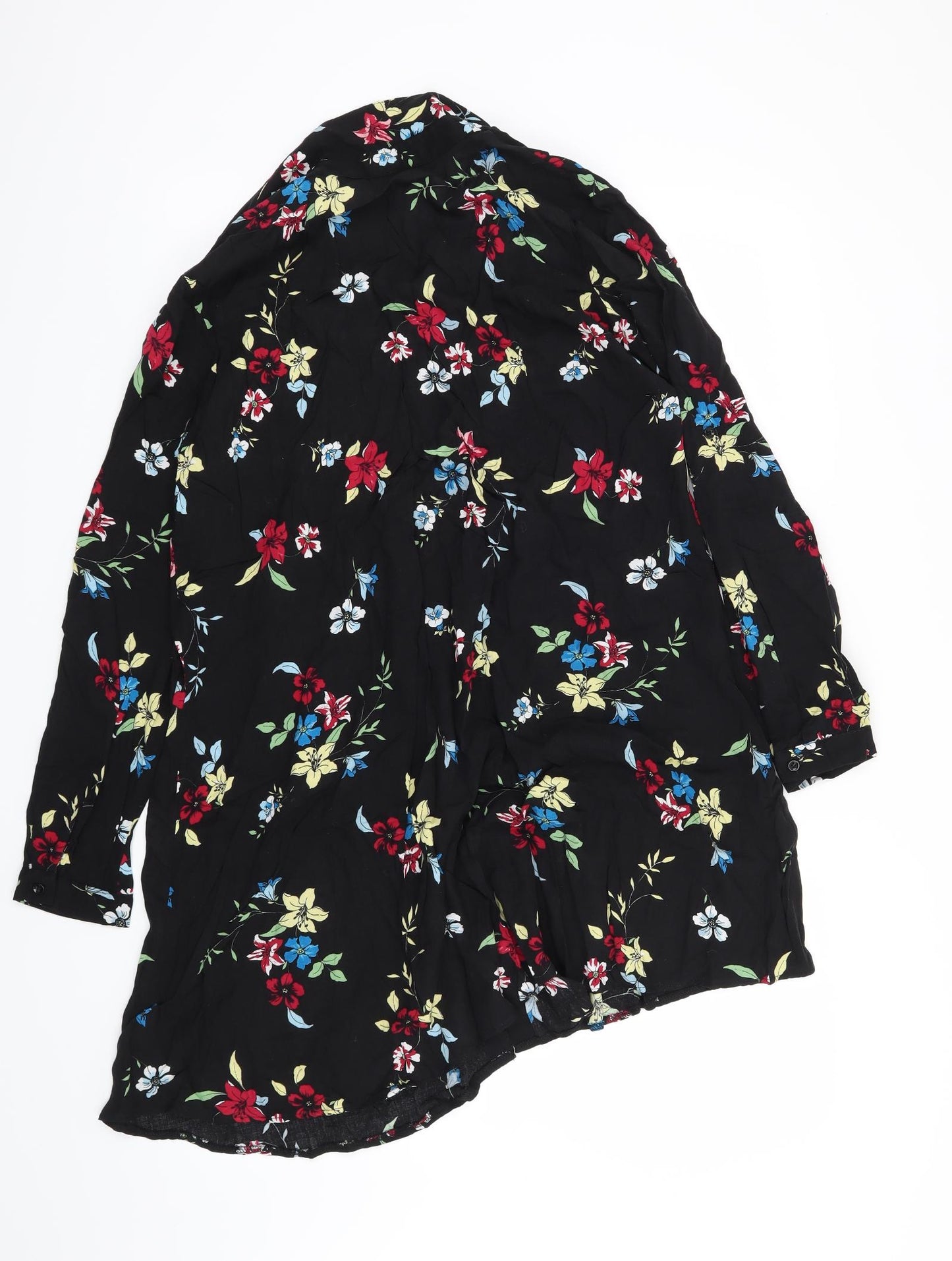 Preworn Womens Black Floral  Basic Button-Up Size L