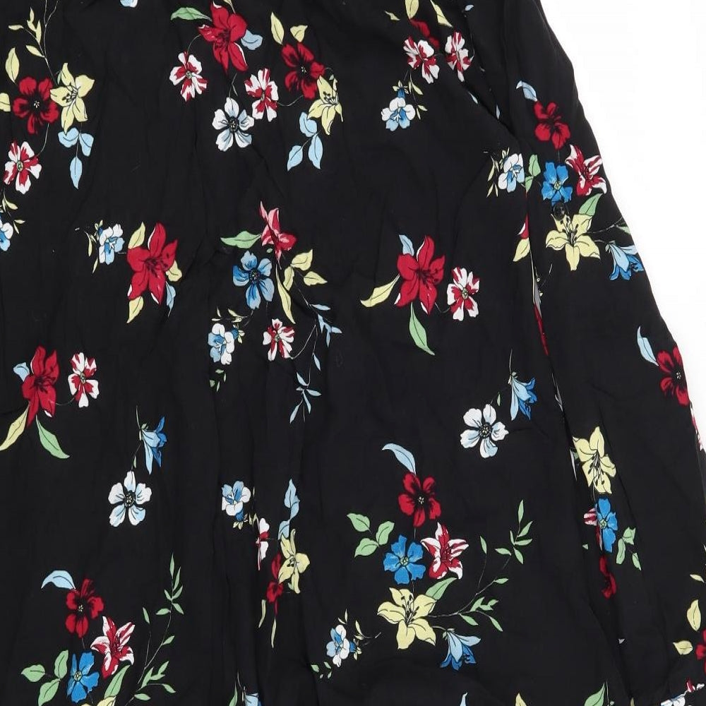 Preworn Womens Black Floral  Basic Button-Up Size L