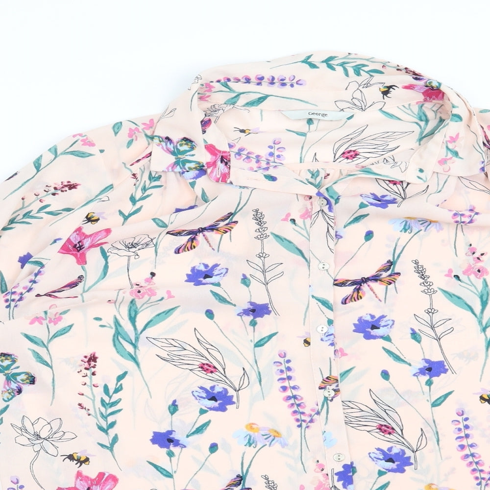George Womens Pink Floral  Basic Button-Up Size 12