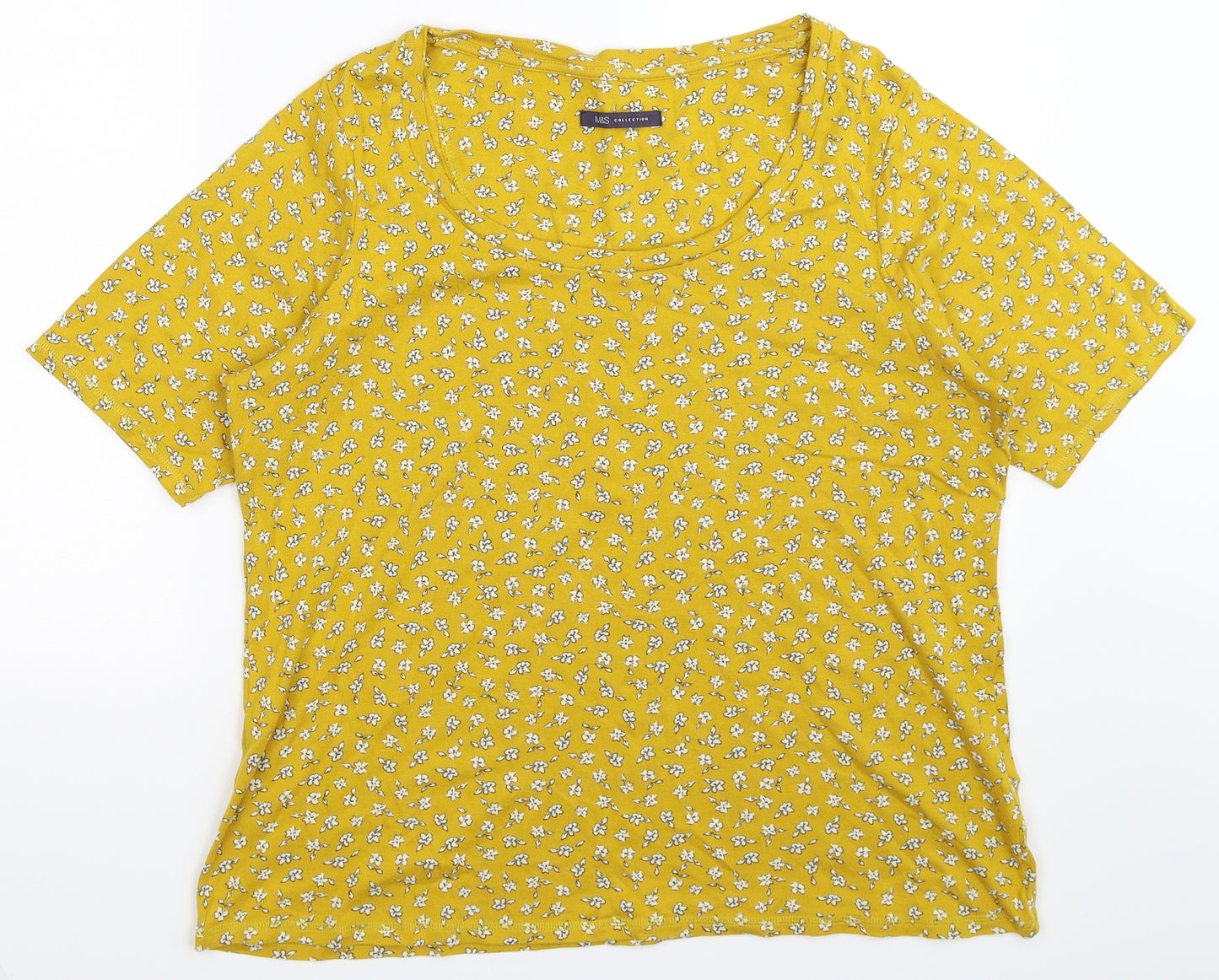 Marks and Spencer Womens Yellow Floral  Basic T-Shirt Size 20