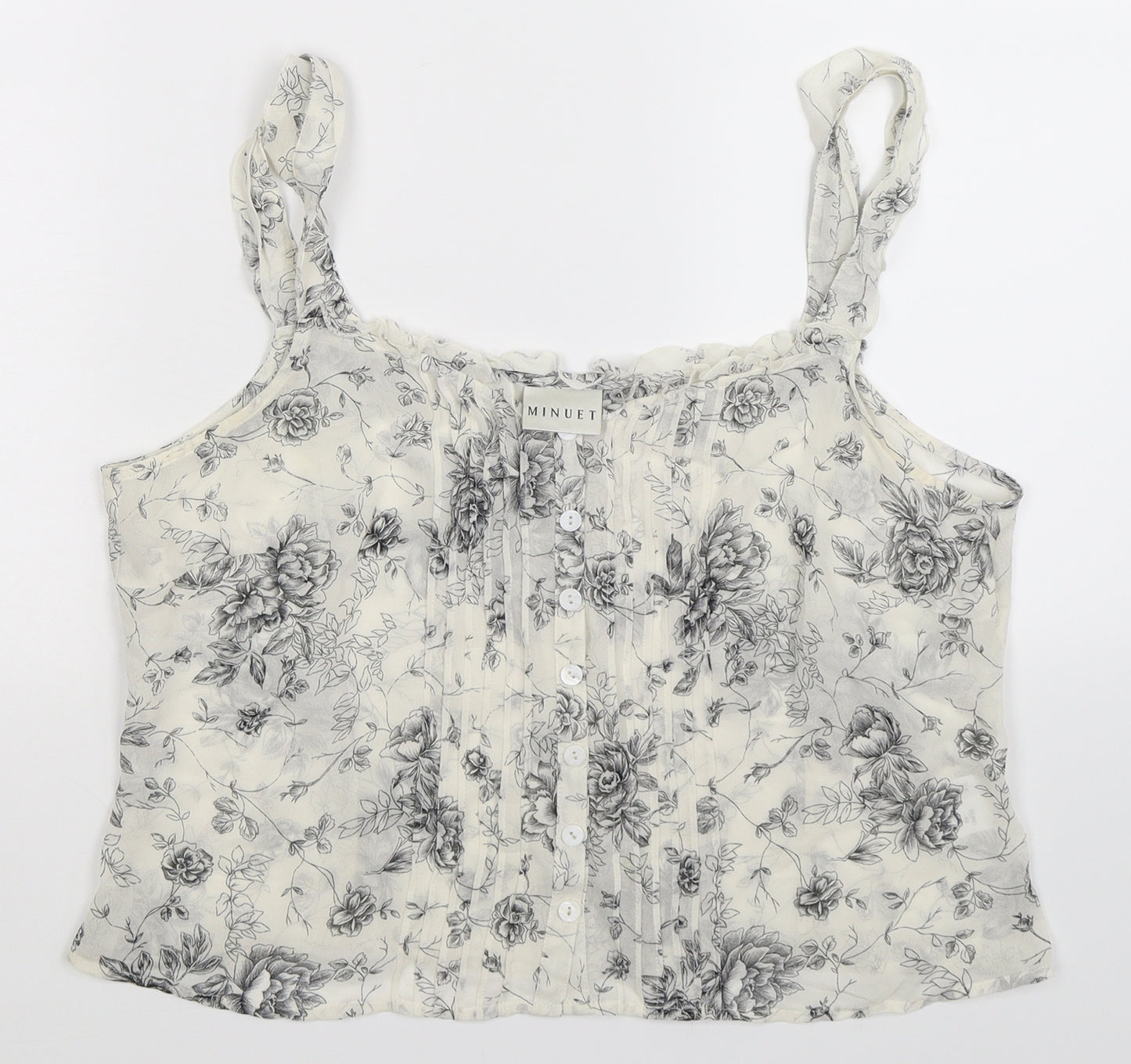 Minuet Womens White Floral  Basic Tank Size 10