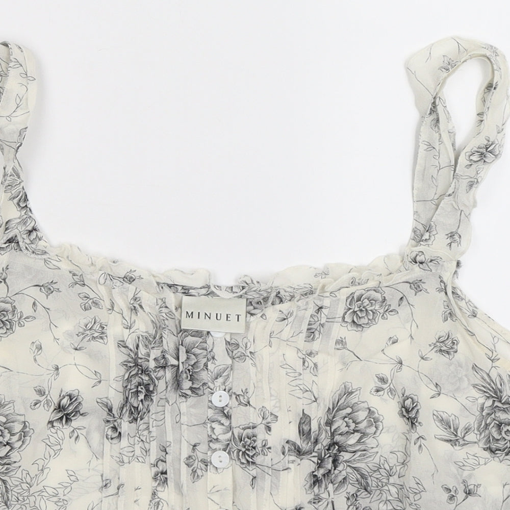 Minuet Womens White Floral  Basic Tank Size 10