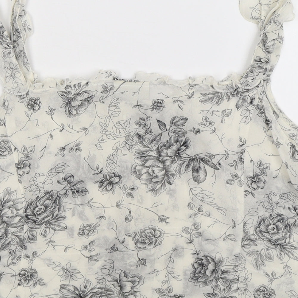 Minuet Womens White Floral  Basic Tank Size 10