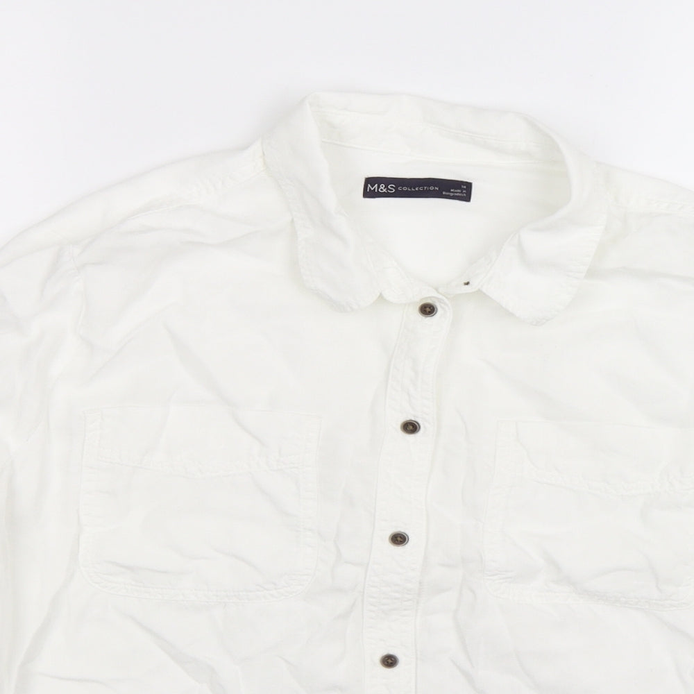 Marks and Spencer Womens White   Basic Button-Up Size 14