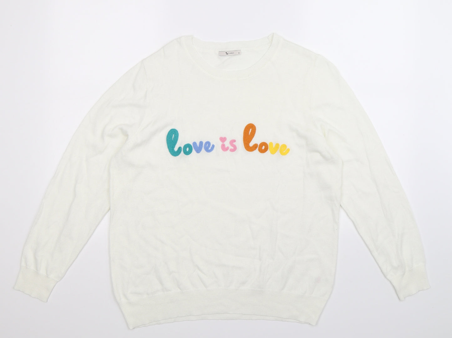 TU Womens White  Knit Pullover Jumper Size 16