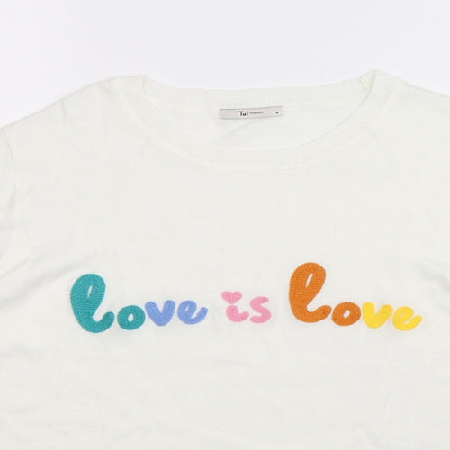 TU Womens White  Knit Pullover Jumper Size 16