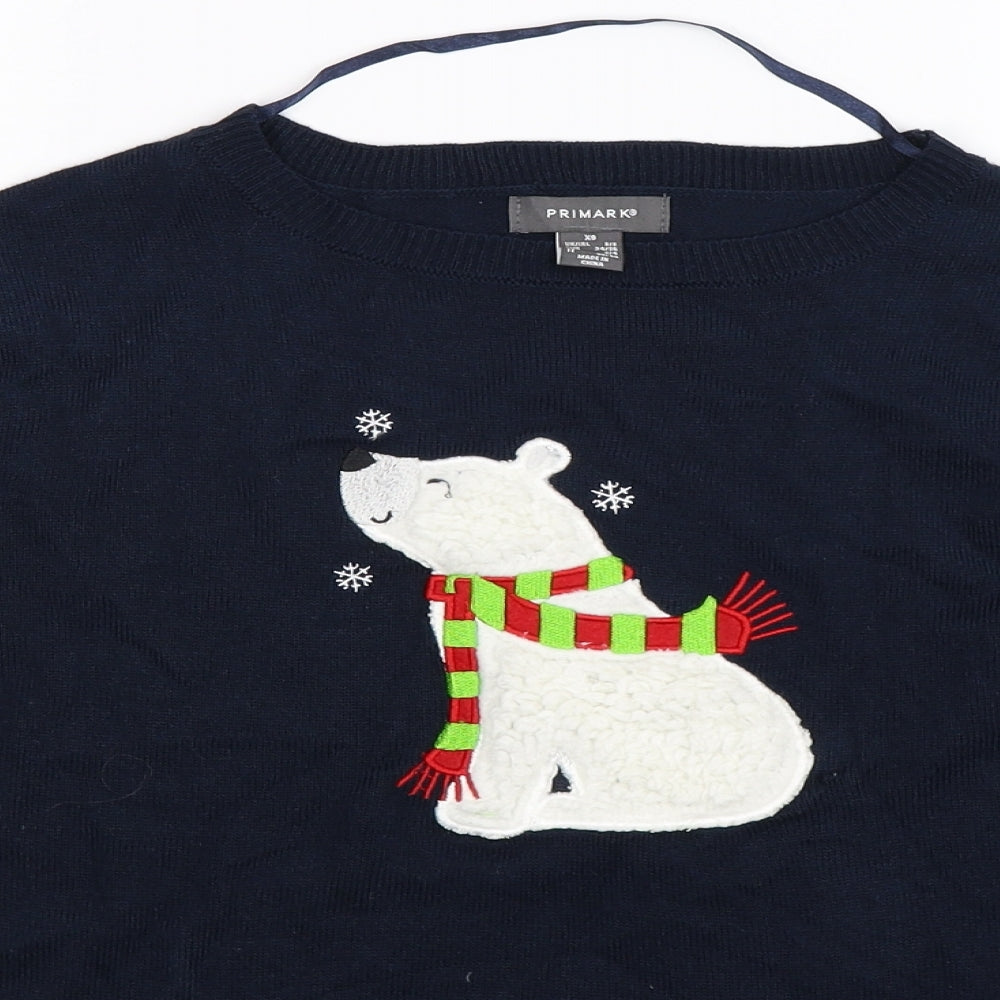 Primark Womens Blue  Knit Pullover Jumper Size 8  - Christmas