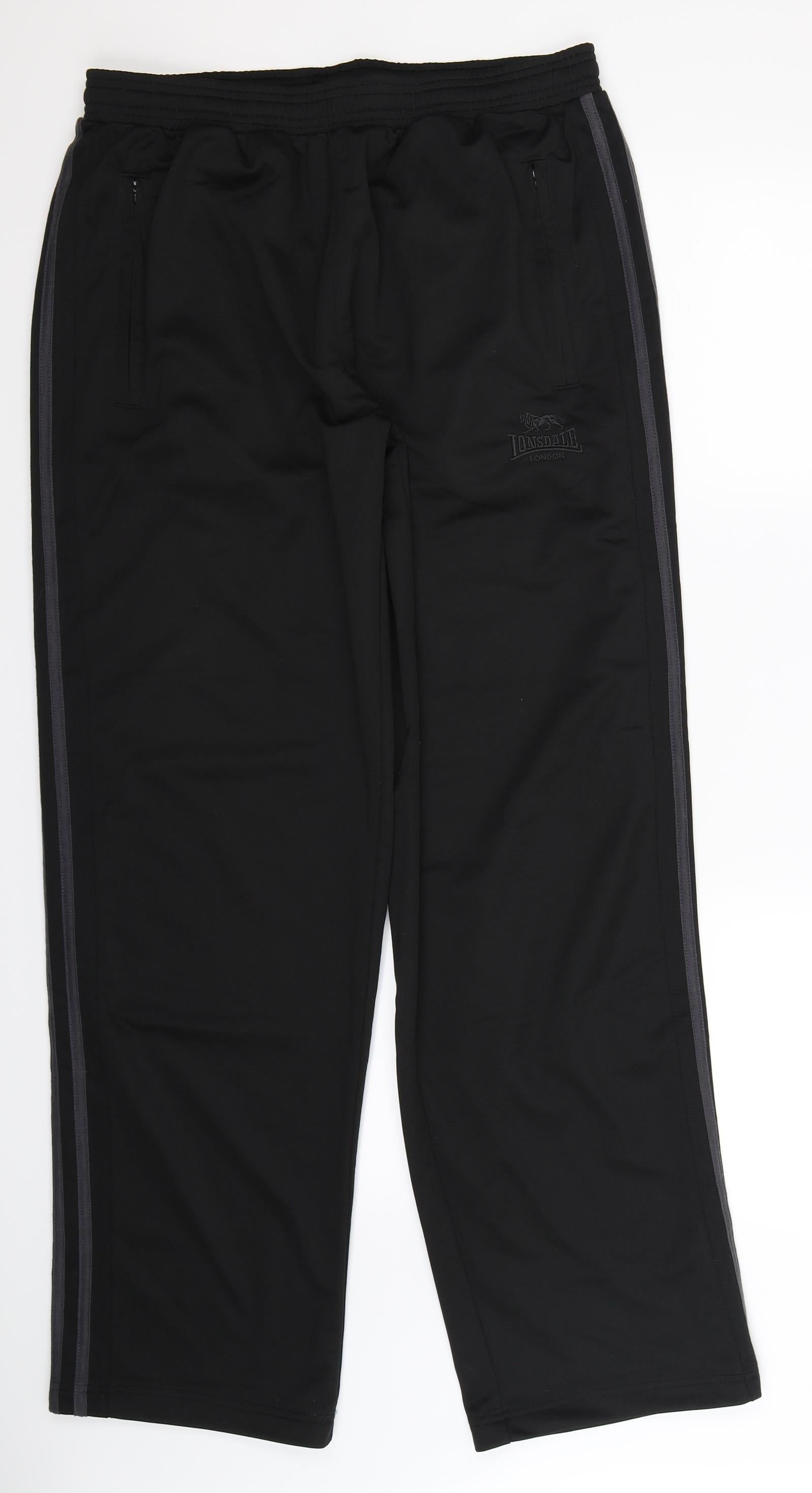 Lonsdale Mens Black Striped Track Pants Trousers Size L L33 in