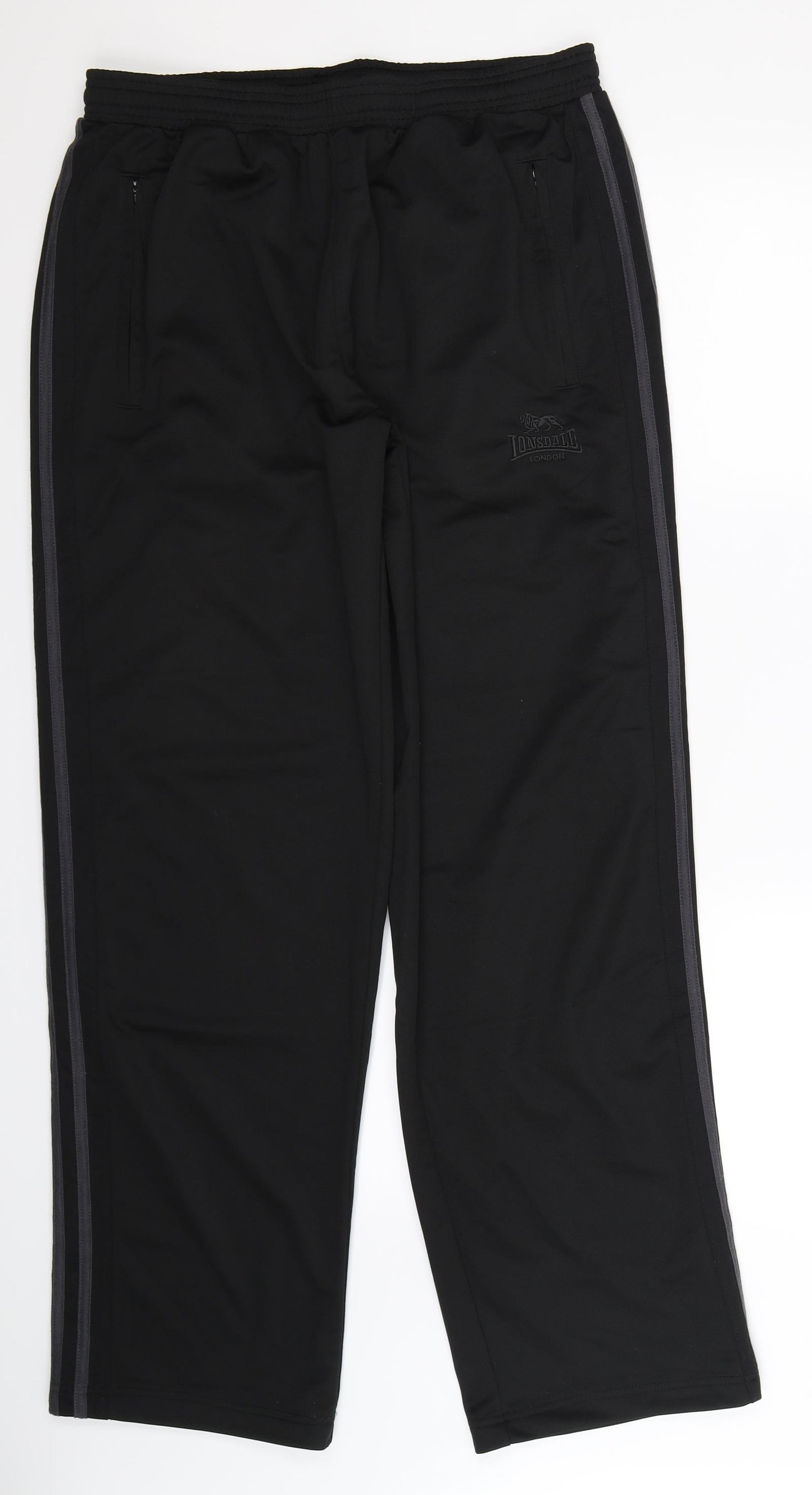 Lonsdale Mens Black Striped  Track Pants Trousers Size L L33 in