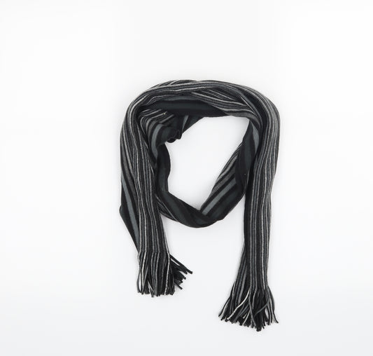 Front view of Preworn men’s black striped scarf one size