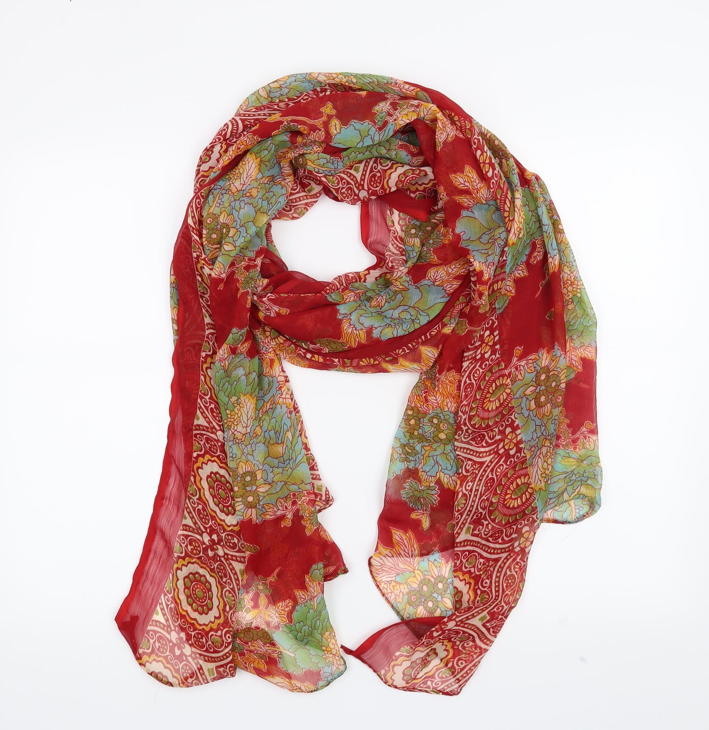 Preworn Womens Red Floral   Scarf