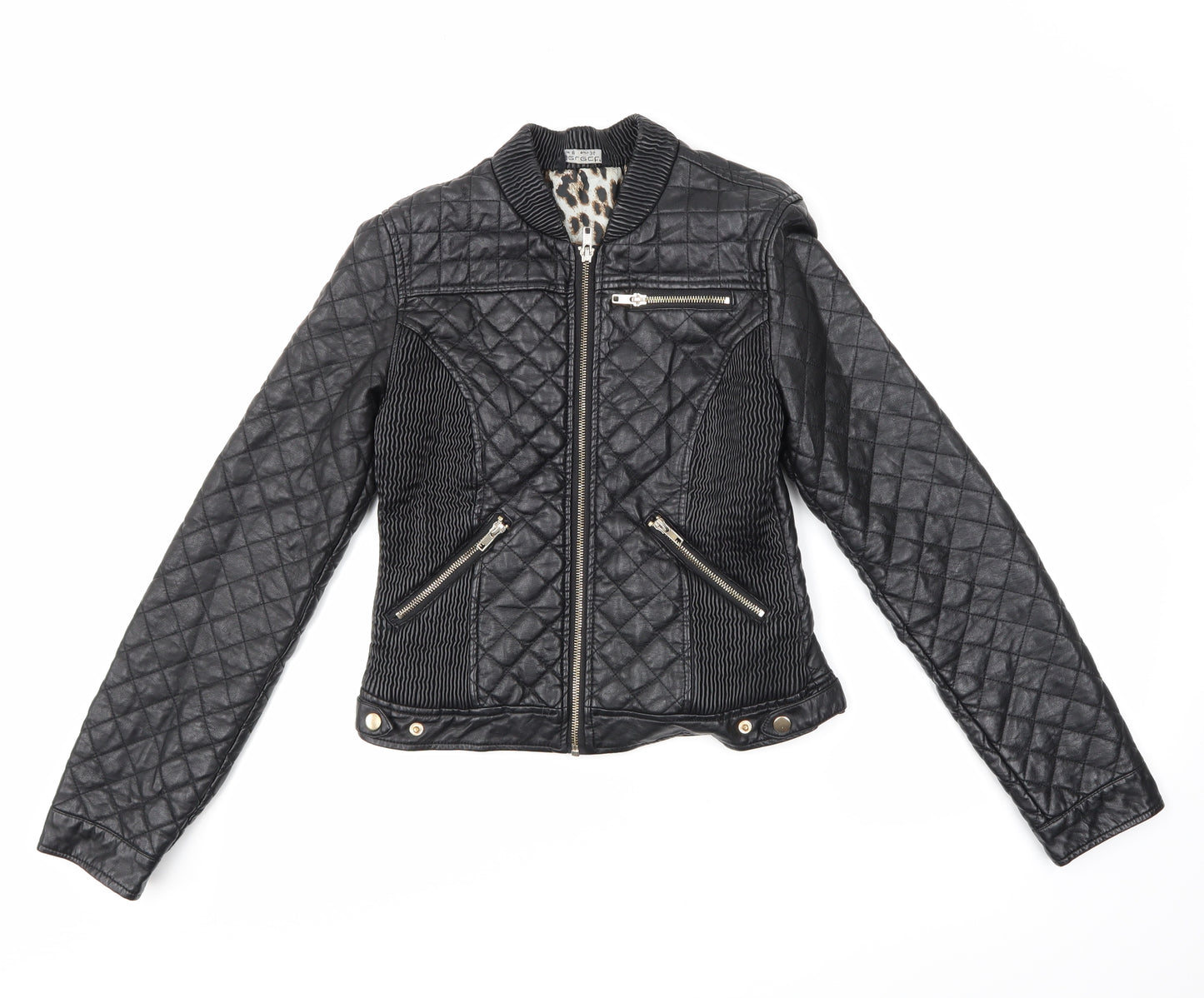 Select Womens Black Argyle/Diamond  Biker Jacket Size 8
