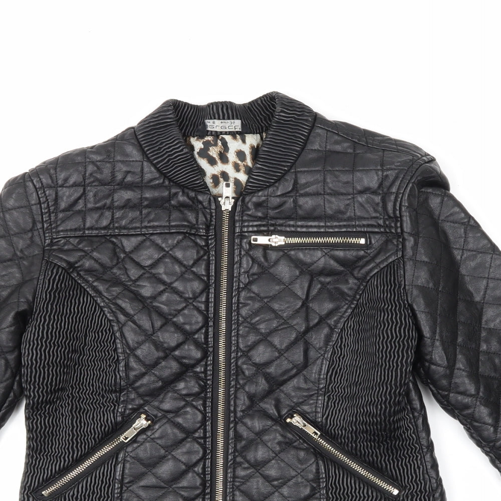 Select Womens Black Argyle/Diamond  Biker Jacket Size 8