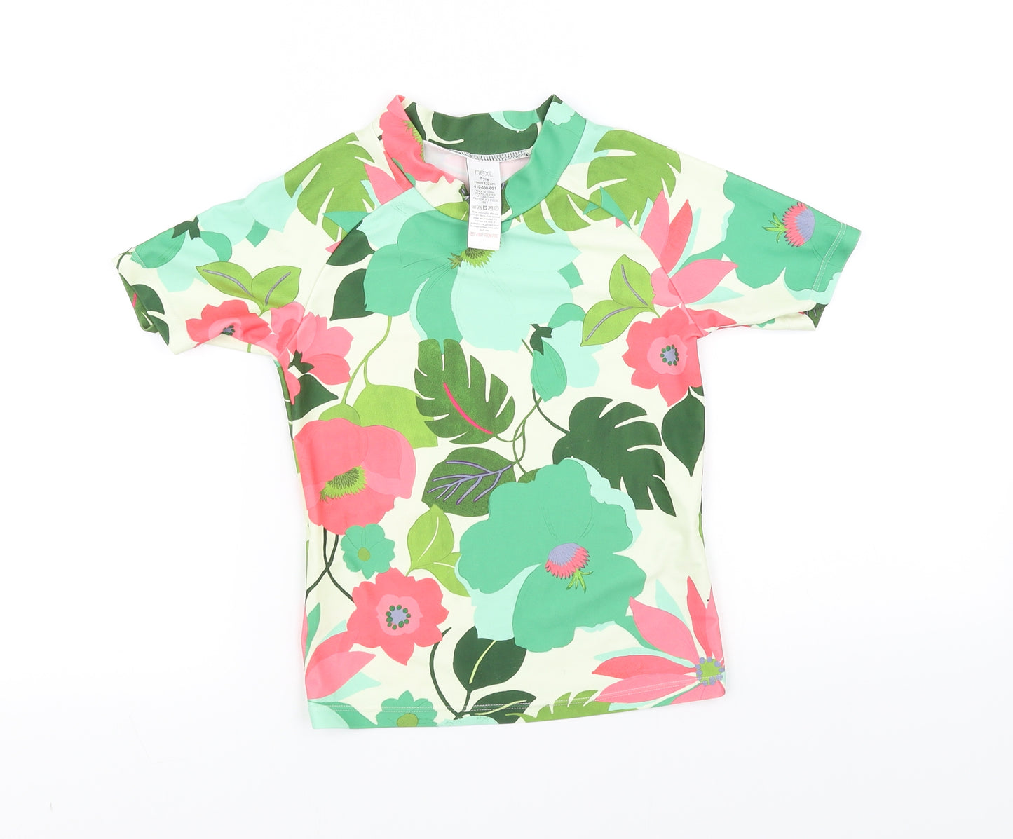 NEXT Girls Green Floral  Basic T-Shirt Size 7 Years