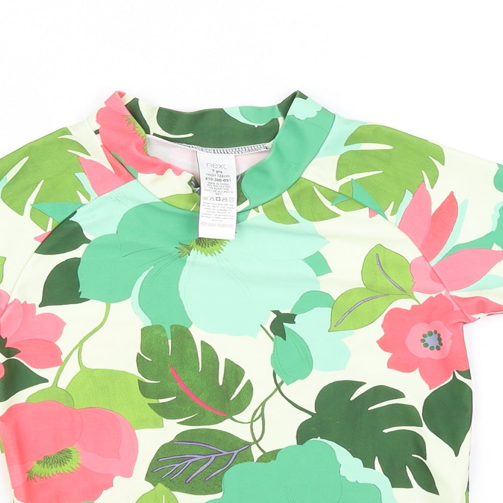 NEXT Girls Green Floral  Basic T-Shirt Size 7 Years