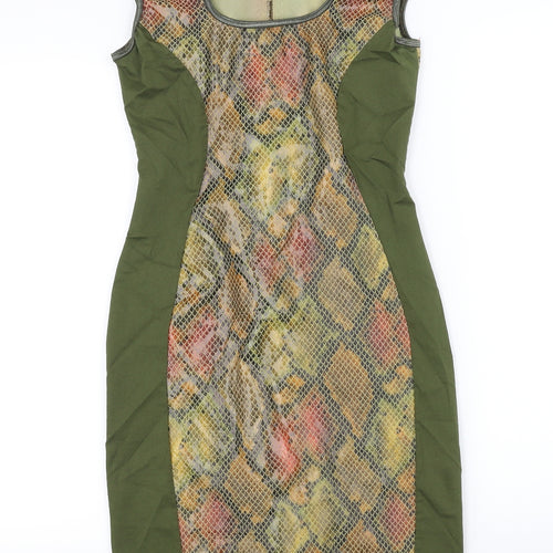 Vicky Martin Womens Green Animal Print  Pencil Dress  Size S